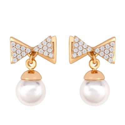 China Stylish Pearl Earrings Bling Bow Stud Earrings With Micro Zircon Stud Earrings For Women for sale