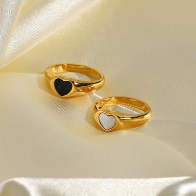 China Minimal /Tiny /Fancy Jewelry Wholesale 18K Gold Plated Heart Shaped 316L Stainless Steel With Shell Rings For Women for sale