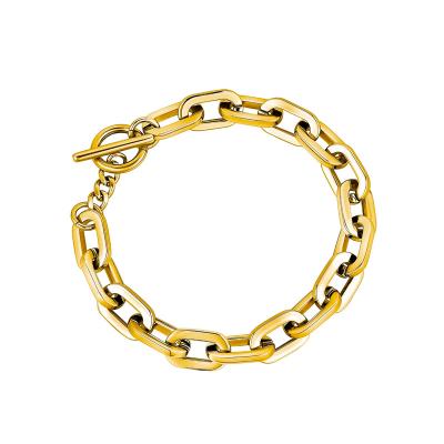 China Environmental Friendly Chunky Artificial Gold Stainless Steel T-Bar Chunky Link Chain Bracelet For Women Men for sale