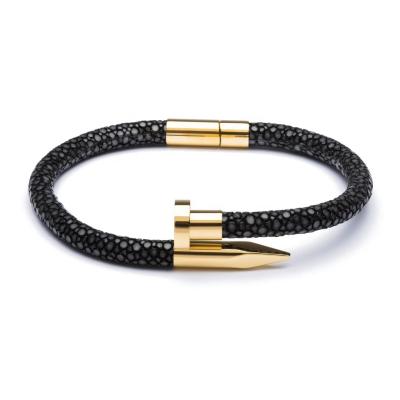 China Wholesale Women Men Minimal Jewelry /Tiny /Fancy Stingray Leather Bracelet With Gold Stud for sale