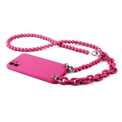 China Anti-fall Fashion Color Changing Colorful Glass Beads Large Link Chain Strap Acrylic tpu PC Full Cross Body Phone Case for sale