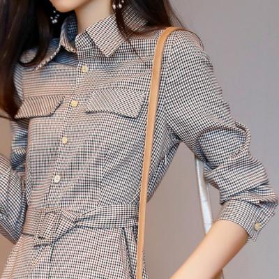 China Rocket 2021 Preppy Autumn Long Sleeve Plaid Slim Girls Check Shirt Dress Classic Anti-Static Ladies A Line Shirt Dress for sale