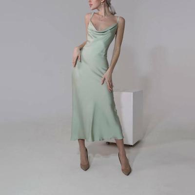 China Amazon Hot Selling Multiple-Color Spaghetti Strap 2021Spring Summer New Design Anti-Static Draped Neck Pencil Dress Dress for sale