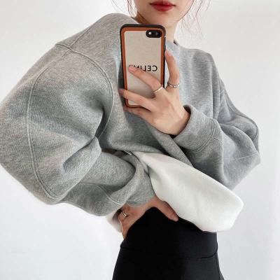 China Anti-Wrinkle 2021 Autumn Ins Women Loose Drop Shoulder Girls Casual Top Fleece Crewneck Oversized White Sweatshirt for sale