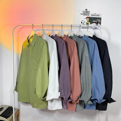 China Autumn Winter New Loose Casual Mens Solid Anti-Shrink Long Sleeve 7 Color Shirt for sale