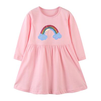 China Washable Kids Little Girls Long Sleeve Casual Sequin Embroidered Rainbow Knit Tank Dress for sale