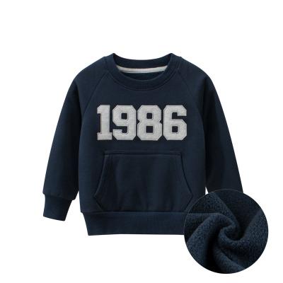 China Cute 21 Autumn Kids Boys Fleece Long Sleeve Embroidered Letter Elbow Patch Sweatshirt Top for sale