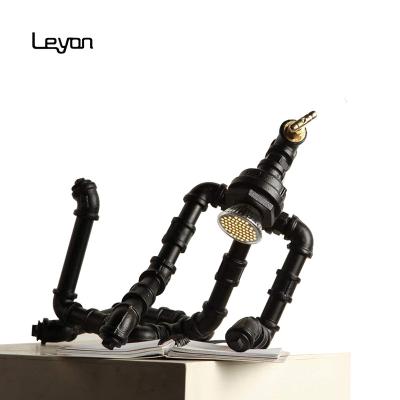 China Industrial Creative Retro Home Decoration Water Pipes Desk Lamp Iron Robot Table Lamp Study Bedroom Cafe Decoration Table Light for sale