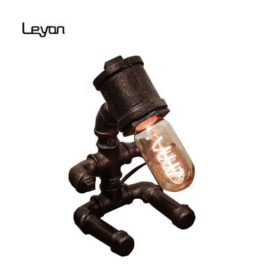 China Retro Home Decor Industrial Iron Pipe Trims Baby Robot Table Lamp Water Pipe Desk Lighting Black Lighting Fixture in Black Finish for sale