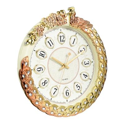 China 16 inch luxury European style wall clock peacock antique style for living room decoration for sale