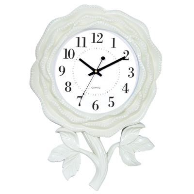 China 2020 Style Antique Home Decor Ivory Flower Wall Clocks Modern Round 24Inch for sale