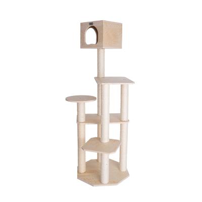 China Custom Luxury Wooden Tower Wooden Cat Scratcher Tree House Furniture Pet Housing for sale