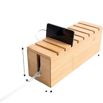 China High Quality Wooden Cable Management Boxes Organizer Large Storage Wires Keeper Bamboo Holder for sale