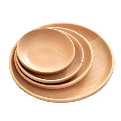 China Fashion Wooden Promotional Good Quality Beech Dish Tray Round Wooden Round Plate for sale