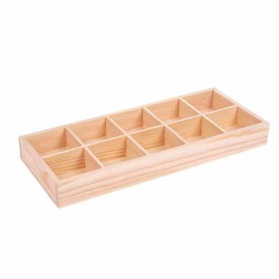 China Rustic Home Decor Wooden Rectangle Divided Boxes 6 Compartments Wooden Pots Tray for sale