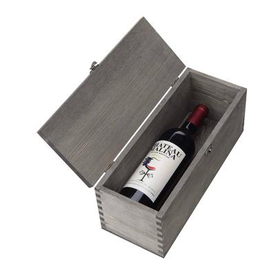 China Retro Gray High Quality Luxury Wooden Wine Box With Antique Brass Handle for sale