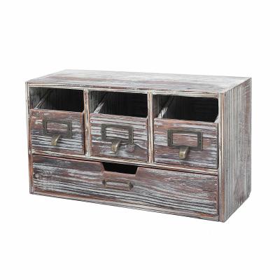 China Quality Guaranteed Modern Unique Rustic Brown Torched Wooden Desk Organizer With Drawers for sale