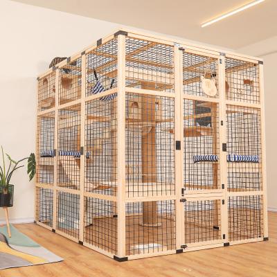 China Viable Outdoor Cage Metal Pet Animal Breeding Cage 3 Layer Stainless Steel Wire 6 Door Cat Cage With Wheels for sale