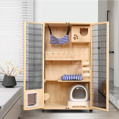 China Viable Luxury Indoor Pet Cat Cage Villa Outdoor Metal Stainless Steel Wire Breeding Cat Rabbit Cage With Wheel 3 Layers for sale