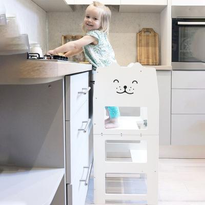 China (Height)Adjustable Kitchen Helper Step Stool For Kids Stool Support Toddlers Kitchen Woorden Step Stool Stepping Aid For High Cabinet for sale