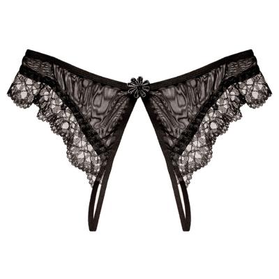 China Anti-Bacterial Ladies'lace underwear sexy see-through crotch Thong for sale