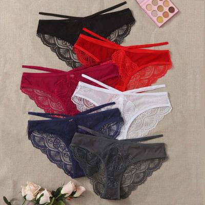 China Anti-Bacterial New custom women's embroidery slim lace sexy underwear female thin thong underwear wholesale for sale