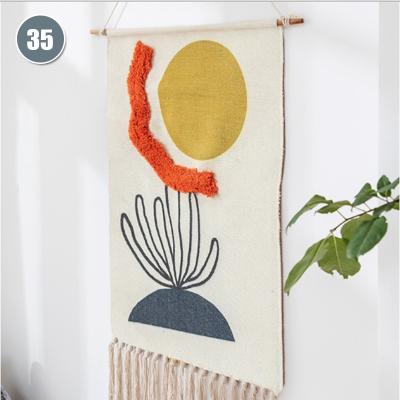 China Jacquard Wholesale Ccustom High Quality Nordic Simple Black Cotton Woven Wall Hanging Printed Tapestry for sale