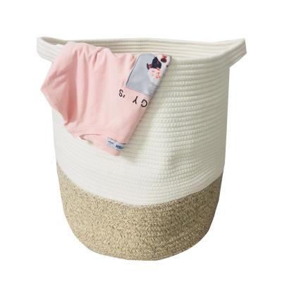 China Multifunctional Purpose Wholesale New Style 2020 Large Rope Woven Cotton Laundry Bread Storage Basket With Long Handles for sale