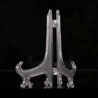 China Display Item Place On Piano Or Mantel 5 Inch Easel Display Stand Table Top Clear Plastic Stand for sale