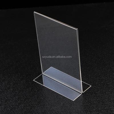 China Eco-friendly A4 8.5x11 Countertop Ad Print Holder Eco-friendly Acrylic Bent Perspex T Sign Holder for sale