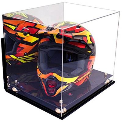 China Eco-friendly Luxury Clear Acrylic Motorcycle Motocross Helmet Display Case With Risers And Gold Mirror Back for sale