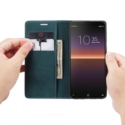 China Retro CaseMe PU Leather Top Sale For Sony Xperia 10 II-6 Phone Case S20 Cover Standing Wallet Magnetic Design For Samsung S20 Ultra J6 Plus Case for sale