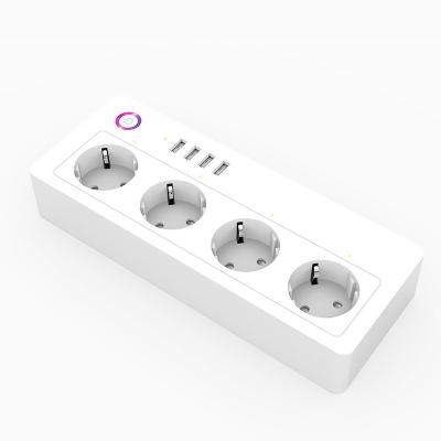 China Alexa Echo Google Home Controlled 5V/3.1A EU/DE Plug Socket Switch XS-A26 Power Fast Charging Smart Strip WiFi Plug In 4 Port USB Outlet Remote Control Power Strip for sale