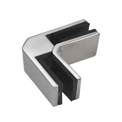 China Modern SS316 Glass To Glass Clip Stainless Steel Glass Clamp 90 Degree Bracket for sale