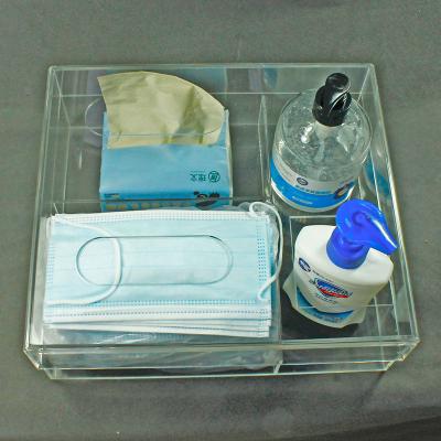 China Reference 4 Compartment Acrylic Hygiene Holder Stand Disposable Sanitizer Hand Dispenser Mask Mask Dispenser Box Holder 293*259*98mm for sale