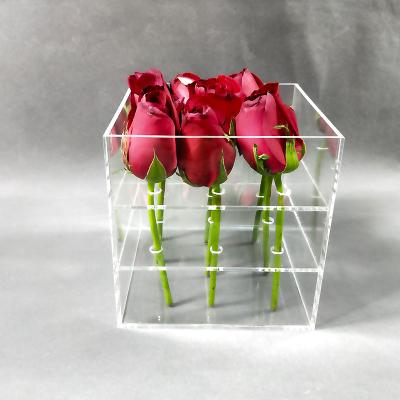 China Inner Layer Cannot Be Moved Wedding Supplies Artificial Flower Pot Display Case Row Building 2 Vas Rose Display Box For Birthday Mother Gifts for sale