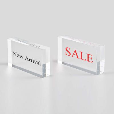 China Supermarket and Store Custom Size Sign Board Cube Company Name Display Brand Clear Acrylic Name Title Logo Sign Block Customized Personalized for sale