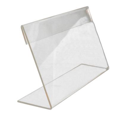 China Eco-friendly Custom Clear Acrylic Free Standing Horizontal Table Price Tag Ticket Display Stand Label Sign Holder for sale