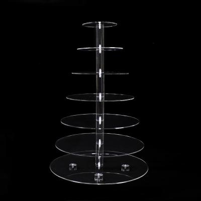 China Custom Clear Round Acrylic Cake Tower Wedding Dessert Tiers Mutil Cake Display Stand 7 Tier for sale