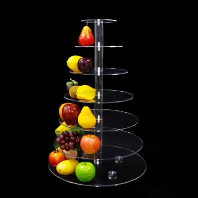 China Transparent Acrylic Wedding Cup Cake Tower Clear Round Acrylic Display Stand Mutil 7 Tiers Custom Sizes YJ-158J for sale