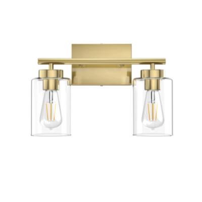 China Contemporary Bathroom 2 Vanity Wall Lamp Bedroom Kitchen Light Modern Satin Brass Wall Sconce Light with E26 LED Bulbs for sale