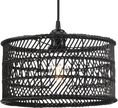 China Contemporary Home Decor Farmhouse Design Black Rattan Tea Room Lighting Wooden Pendant Lamp Natural Handmade For Restaurant for sale