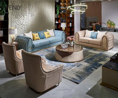 China Leather Modern Sofa Set Luxury Blue Furniture Sofa Design Italian Chesterfield Leather Sofas for sale