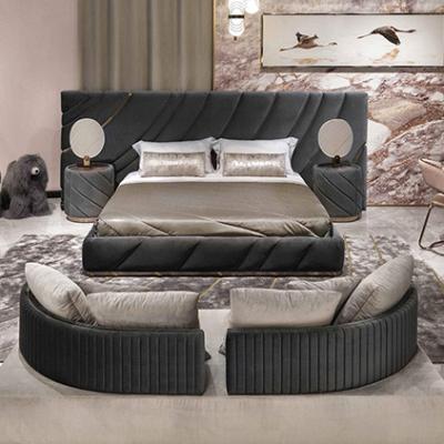 China New Contemporary Fabric Design King Size Bed Room Furniture Headboard Luxury Fabric Beds for sale