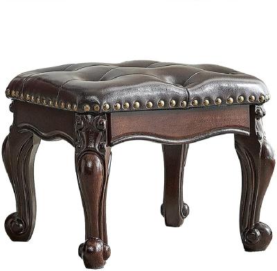 China All European Style All-Solid Wood Leather Stool Home Living Room Stool Solid Wood Foot Stool Solid Wood Foot Stool for sale