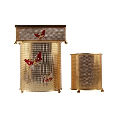 China Without Lid Butterfly Dustbin&Tissue Box Set Golden Factory Direct Make For Home Use for sale