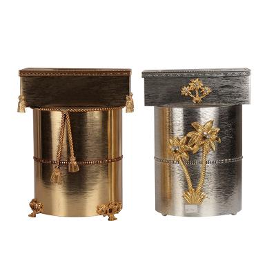 China Without Lid Middle East Style Dustbin&Tissue Box Set Gold Or Silver Factory Direct Make For Home Use for sale