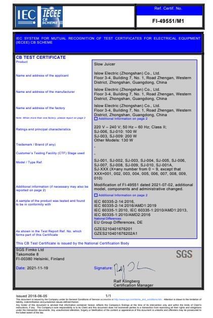 CB - Islow Electric (Zhongshan) Co., Ltd.