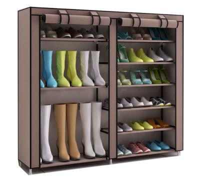 China Double Row Shoe Rack (Height) 27-Pairs Adjustable Portable Boot Rack Covered 7-Tiers Nonwoven Fabric for sale