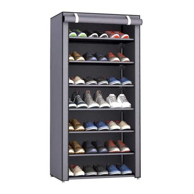 China (Size) Modern minimalist 7-layer non-woven shoe cabinet adjustable single row thickened large storage capacity gathered shoe cabinet for sale